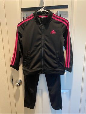 adidas Black Track Jacket and Pants with Pink Stripes EUC